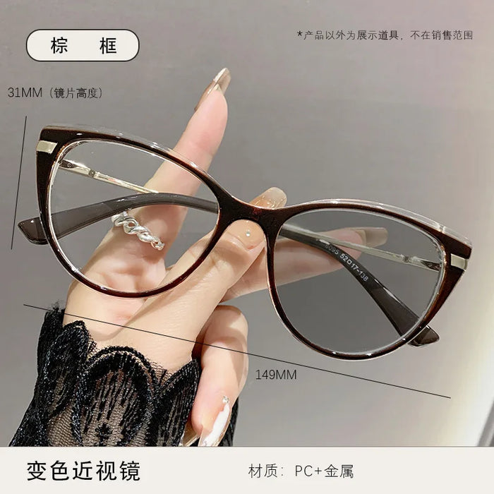 Cat Photosensitive Myopia Glasses 0 -0.5 -0.75…Eye Anti Blue Light/myopia Glasses Flat Metal Eyeglass Frame for Myopia Glasses