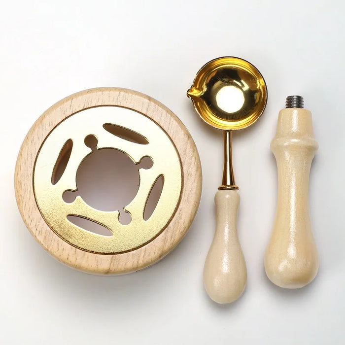 Wax seal melting stove and spoon: 3-Piece Set, Beige