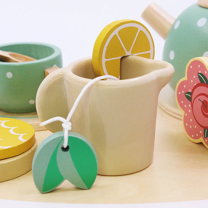Wooden Tea Set Toys Pretend Play Kitchen Accessories for Kids Afternoon Tea