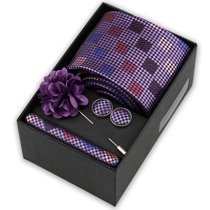 Men's tie gift set, style BBJ-30: tie, pocket square, cufflinks and pins in a gift box