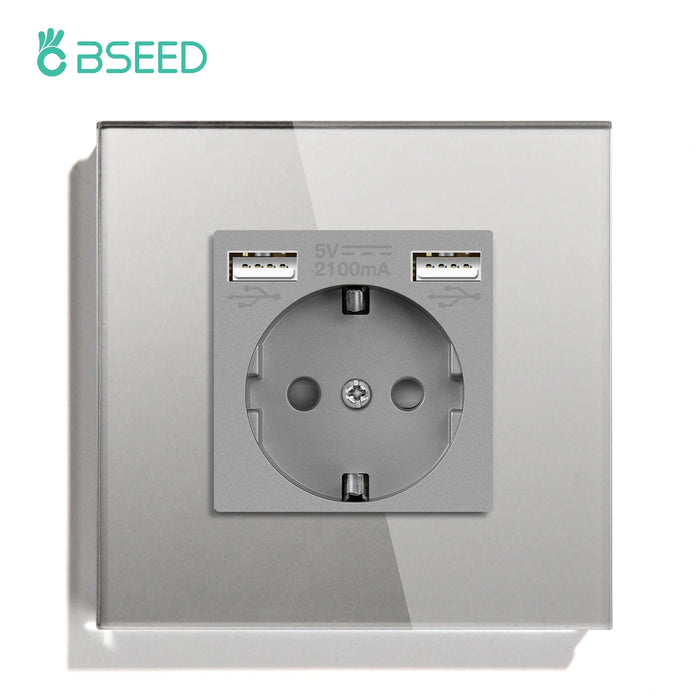 Bseed EU Standard 1/2/3Gang Light Touch Switches Home Wall Switches Gray Glass Sensor Switches Type-c USB Power Charge Sockets