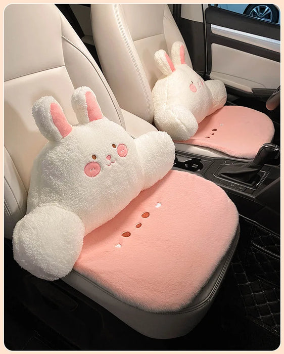 Plush Cute Cartoon Car Seat Cushion Pad Full Set Breathable Four Seasons Car Seat Cover Anti Slip Interior Accessories Universal