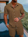 Man in a coffee brown textured shirt and shorts set