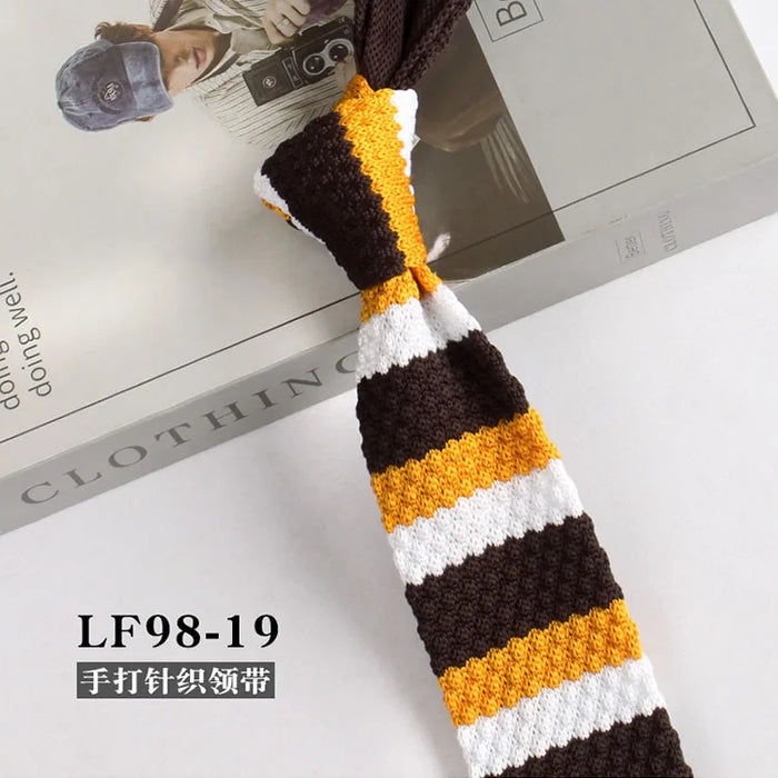 Striped Knitted Neckties For Men Narrow Retro Knitting Neck Tie Korean Style Casual Cravat Shirts Accessories Suit Neckwear