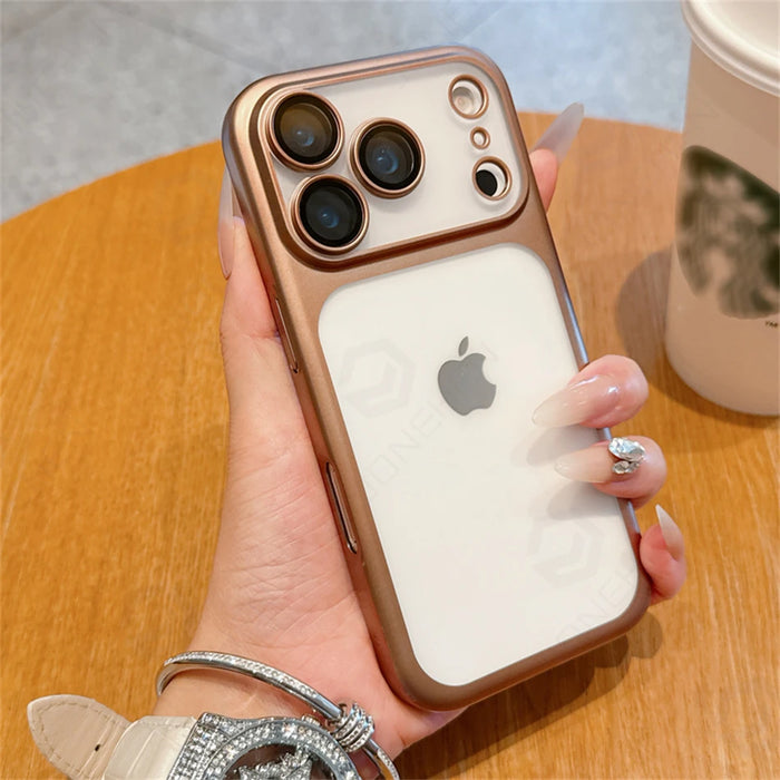 Luxury Plating Matte Clear Case For IPhone 17 Pro Max 17pro Orange Simple Electroplated Bumper Frosted Shockproof Slim PC Cover