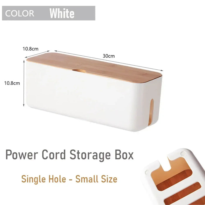 Cable Management Box, Bamboo Cover Wire Junction Board Storage Box, Hide Wires & Power Strips, Desk Computer Cable Organizer Box