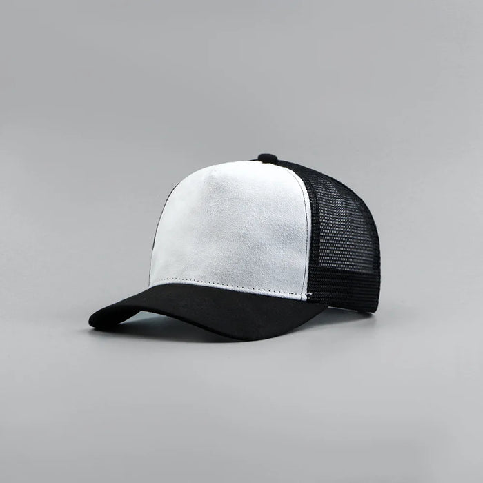 Leather Label Custom Logo Five-panel Suede Baseball Cap Men and Women Spring and Summer Color Matching Mesh Truck Driver Hat
