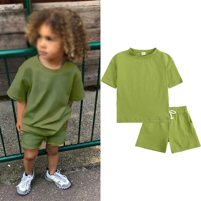 Summer Essential Tracksuit Children's Clothing Sets Suit For Girls Short Sleeve Top+Shorts Boys Costume Kids Outfits Sportswear