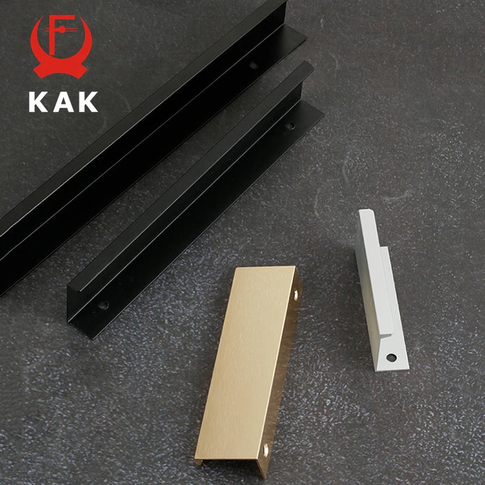 KAK Hidden Long Furniture Handles Black Kitchen Cabinet Handle Pulls Non Punched Aluminum Alloy Cupboard Door Handle Hardware
