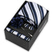 Men's tie gift set, style BBJ-05: tie, pocket square, cufflinks and pins in a gift box