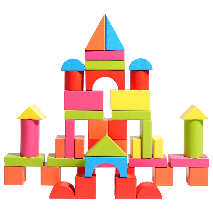 Wooden block castle on a black background, 82-piece option
