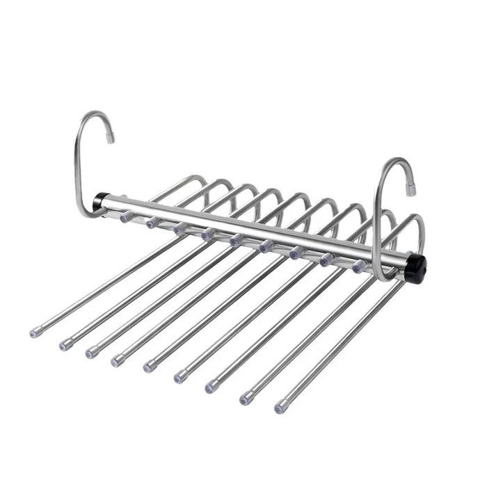 Stainless Steel Folding Pants Hanger – Multi-Layer Magic Clips & Retractable Space-Saving Organizer