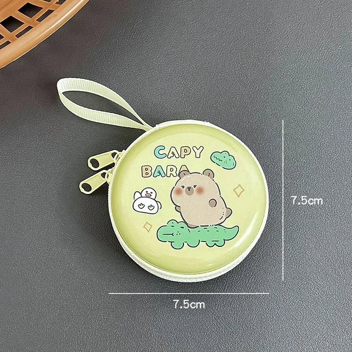 New Capybara Tinplate Wallet Coin Purse Creative Round Mini Portable Earphone Bag Cute Cartoon Animal Coin Key Storage Bag