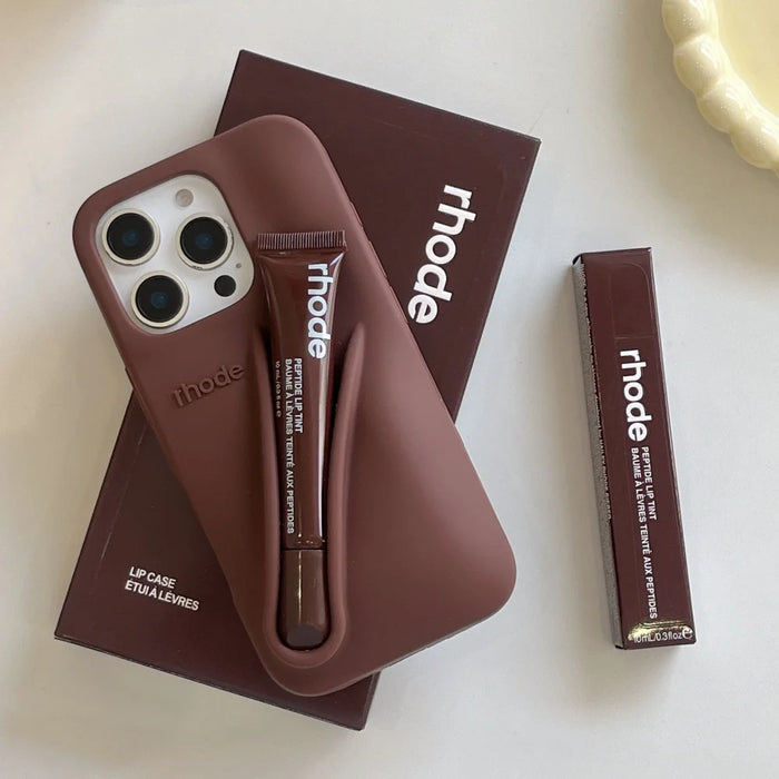 Lip Gloss Phone Case for iP 16 15 14 13 12 11 Pro Max Plus Lipstick Silicone DIY Toast Espresso Ribbon Box Cover