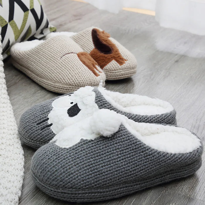 Winter Women's Slippers Cartoon Cute Dog Indoor Warm Non-slip Soft Sole Good Breathable Homeshoes Fashion Causal Cotton Shoes