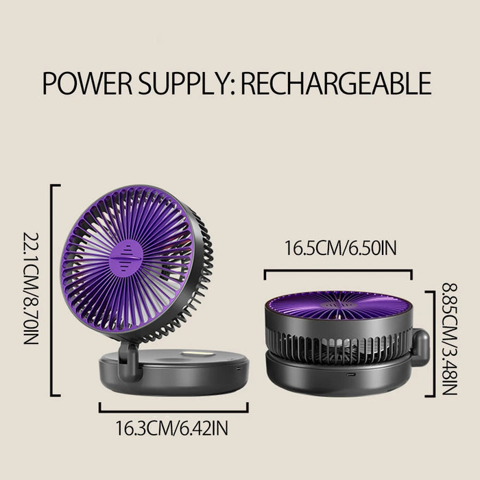2024 New 5000mAh Rechargeable 3IN1 Multifunctional Portable Fan Wall Mounted Fan 90° Folding Fan 4 Gears With Warm Night Light
