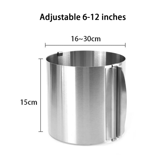 Adjustable Cake Ring for Baking 430 Stainless Steel 6-30cm Telescopic Mousse Ring Rustproof with Scale 3D Cake Baking Molds