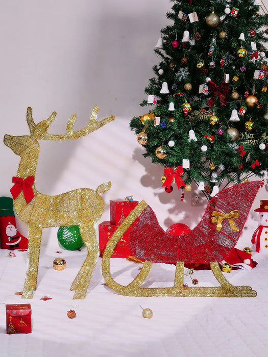 Lighted Deer Reindeer Family Lighted Deer Christmas Decoration With LED Lights Reindeer And Sleigh Indoor Outdoor Yard Ornament