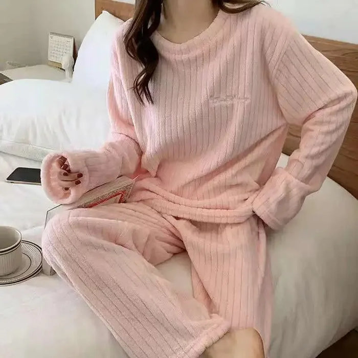 Women Coral Velvet Jacquard Pajama Set Soft Warm Winter Loungewear Comfortable Homewear for Christmas Valentine's Day Gift