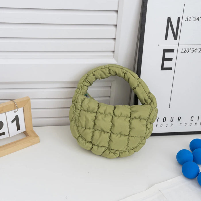 Olive green mini quilted puffer tote