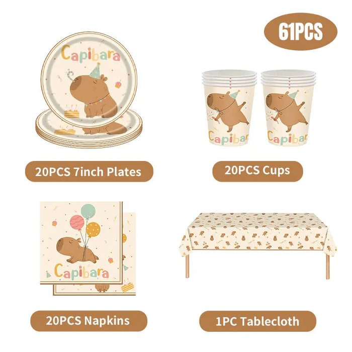 Capybara Birthday Decoration Cartoon Tableware Cups Plate Napkin Balloons Capybara Theme Birthday Party Decoration Supplies Kit