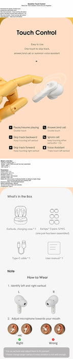 QCY T13 ANC Earphone Bluetooth 5.3 Active Noise Cancellation -28dB Wireless Headphone Fast Charge Earbuds 0.068' Low Latency