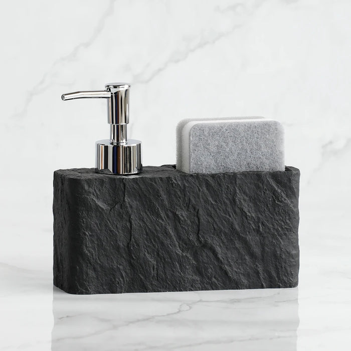 Soap Dispenser with Sponge Kitchen Sink and Bathroom Soap Dispenser  Imitation black rock Liquid Hand and Dish Soap Dispenser