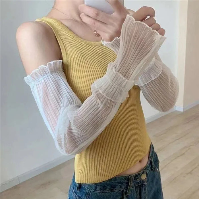Chiffon Veil Arm Shade Shawl Scarf Women Summer Sun Protection Clothing Long Sleeves Wraps Anti-UV Jacket Swimsuit Cover Up