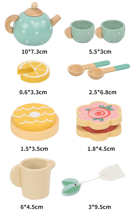 Wooden Afternoon Tea Set Toy Pretend Play Food Learning