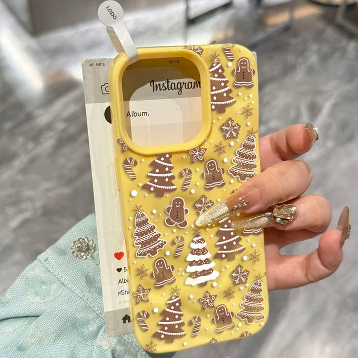 White Christmas Tree Snowflake Pattern Phone Case for iPhone 18 17 16 15 14 13 12 11 Pro Max Plus Shockproof Folds Texture Cover