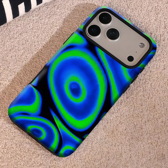 Aegis case Protective Bumper for Magnetic Magsafe for iPhone 17 16 15 14 Plus 13 Pro Max Hard PC  Neon Green and Blue Abstract