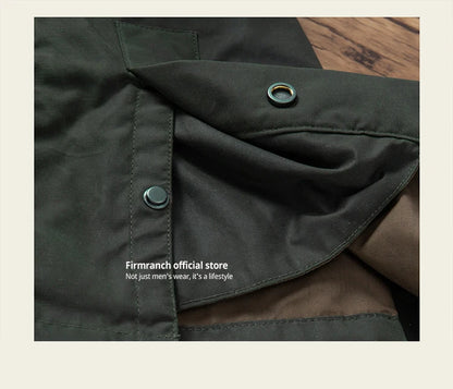 British Vintage Oil Wax Hunting Jacket Cargo Waterproof Trench Coat