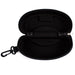 Open sunglasses case showing the black soft lining