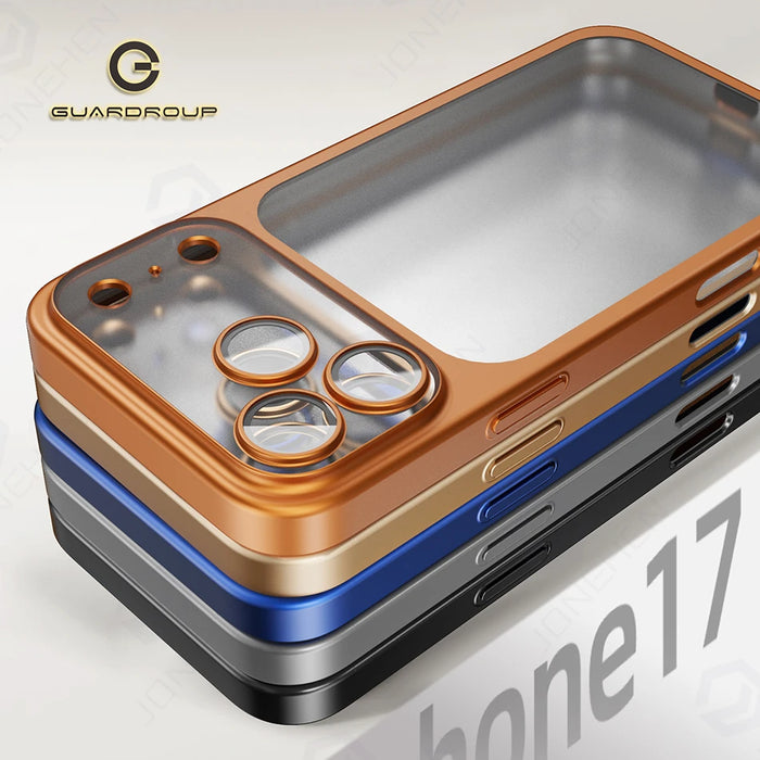 Luxury Plating Matte Clear Case For IPhone 17 Pro Max 17pro Orange Simple Electroplated Bumper Frosted Shockproof Slim PC Cover