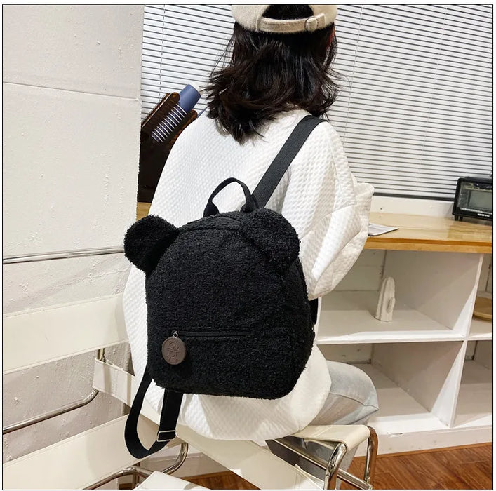 Womens Girls Cute Bear Pattern Backpack Plush