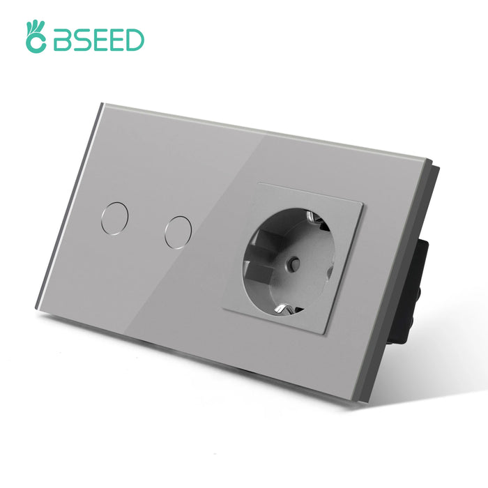 Bseed EU Standard 1/2/3Gang Light Touch Switches Home Wall Switches Gray Glass Sensor Switches Type-c USB Power Charge Sockets