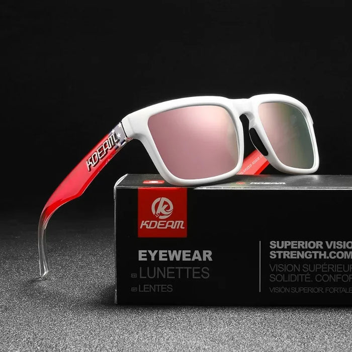 KDEAM polarized square sunglasses, mirror pink lenses (C23)