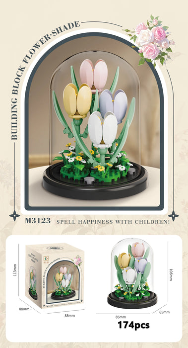 Tulip bouquet with dome and colour box, 174 pieces