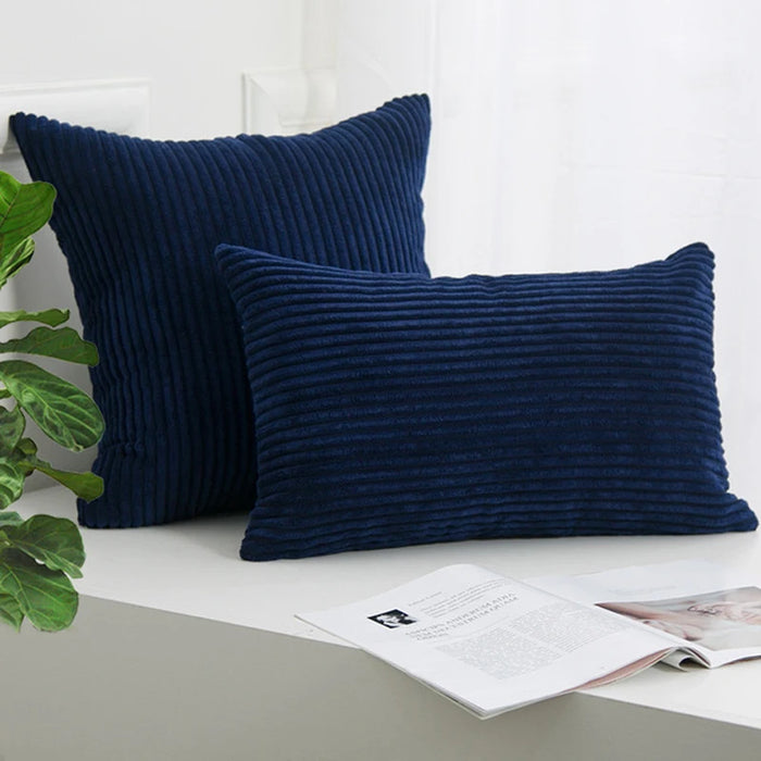 Dark blue corduroy cushions, square and rectangular