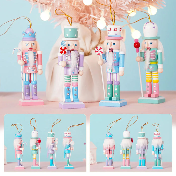 4Pcs Candy Series Nutcracker Puppet Christmas Tree Pendant Wooden