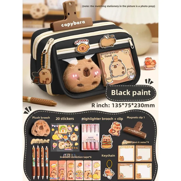 Capybara 9-layer large capacity pencil case, large capacity pencil case flip cover stationery pencil case stationery storage bag