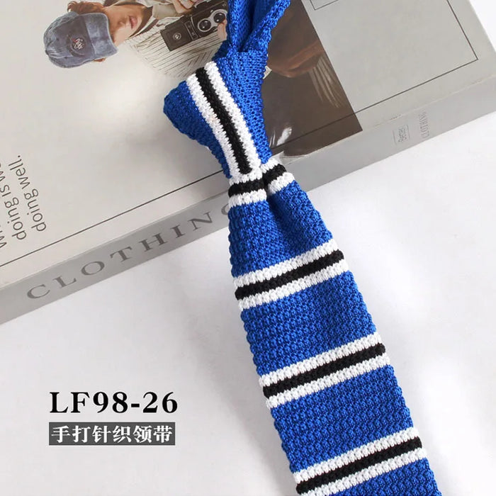 Striped Knitted Neckties For Men Narrow Retro Knitting Neck Tie Korean Style Casual Cravat Shirts Accessories Suit Neckwear