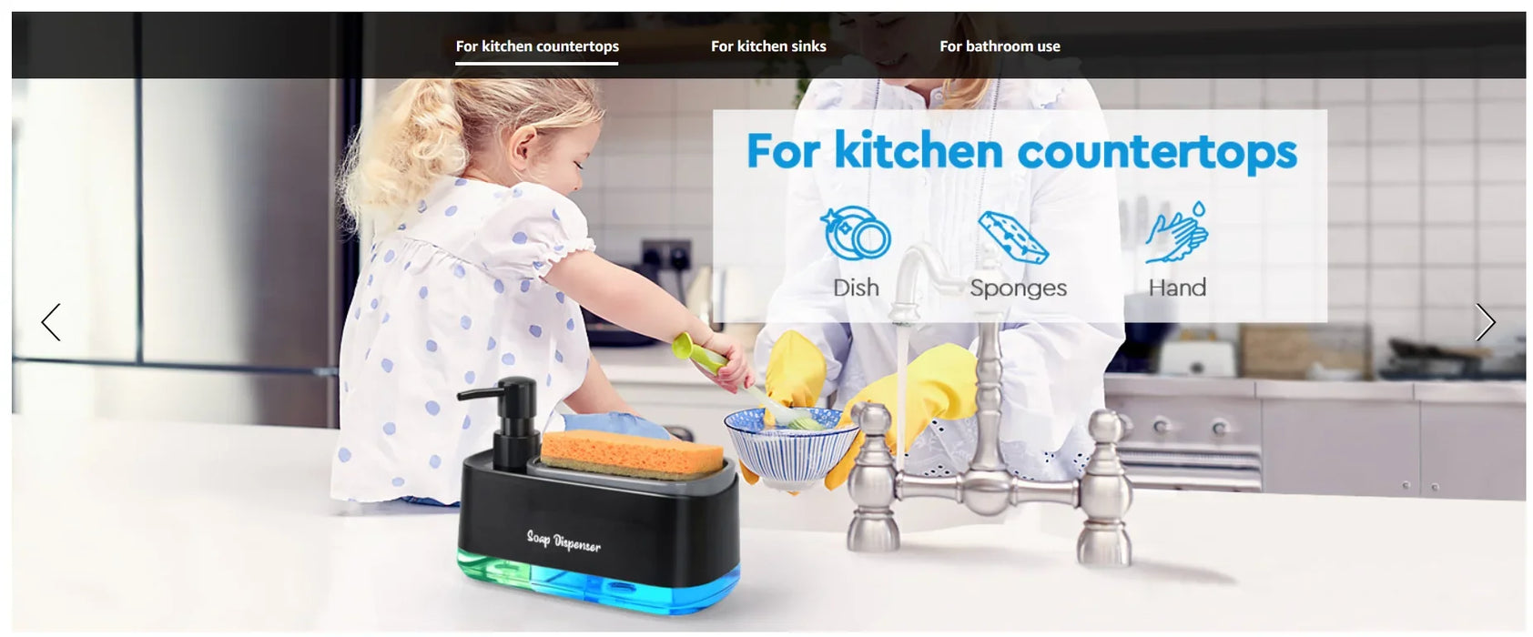 Hand and Dish Soap Dispenser Dual Soap Dispenser with Sponge Holder 3-in-1 Countertop Soap Pump Dispenser for Kitchen Sink