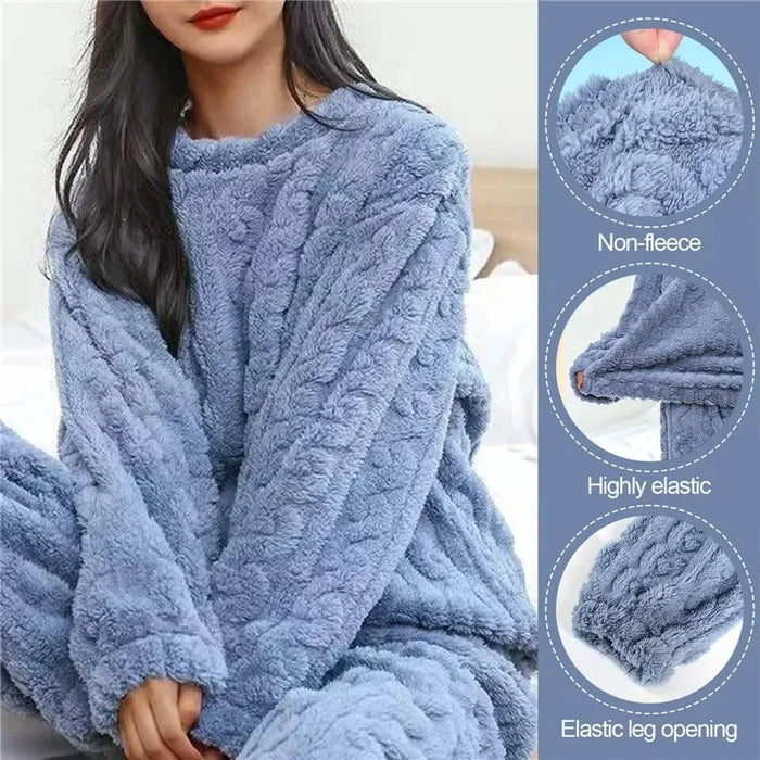 Women Coral Velvet Jacquard Pajama Set Soft Warm Winter Loungewear Comfortable Homewear for Christmas Valentine's Day Gift