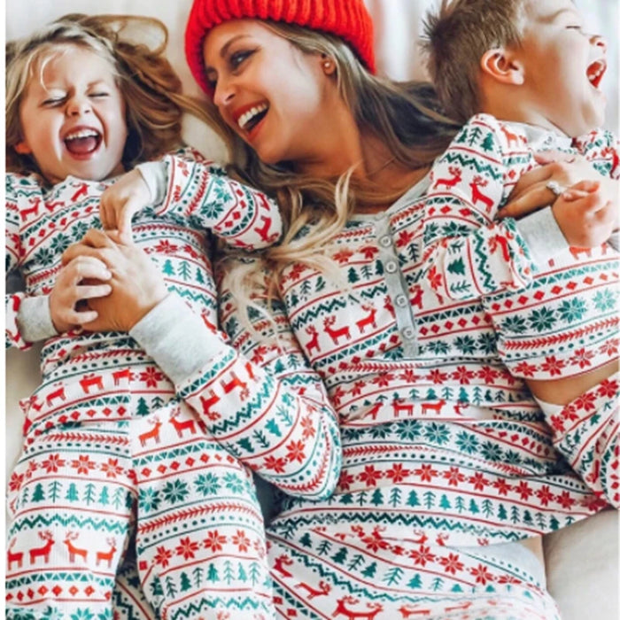 Christmas Gift Family Matching Outfits Allover Print Mom Dad Kids 2 Pieces Pajamas Set Sleepwear Baby Romper Xmas Look Pyjamas