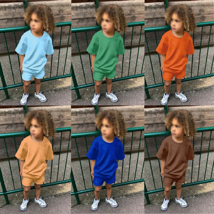 Summer Essential Tracksuit Children's Clothing Sets Suit For Girls Short Sleeve Top+Shorts Boys Costume Kids Outfits Sportswear