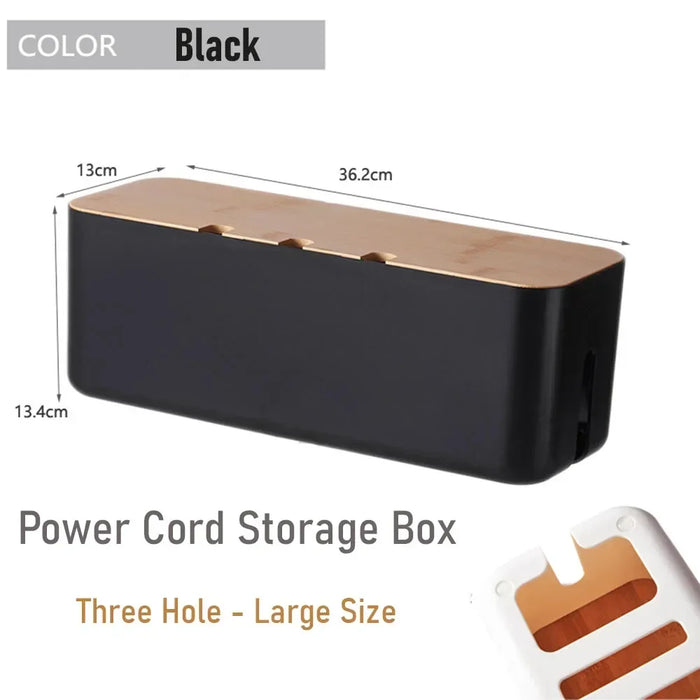 Cable Management Box, Bamboo Cover Wire Junction Board Storage Box, Hide Wires & Power Strips, Desk Computer Cable Organizer Box