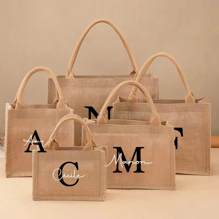 Personalized Name Large Jute Handbag Tote Bag