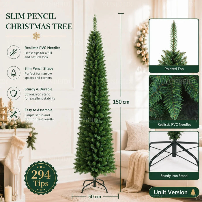Pencil Artificial Christmas Tree PVC Material Encryption Christmas Tree 120CM to 210CM Family Christmas Party Arrange Decoration