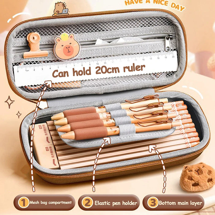 3D Cute Capybara Pencil Case Drop Resistant Waterproof Storage Box Hard Shell Decompression Pen Bag Student School Supplies